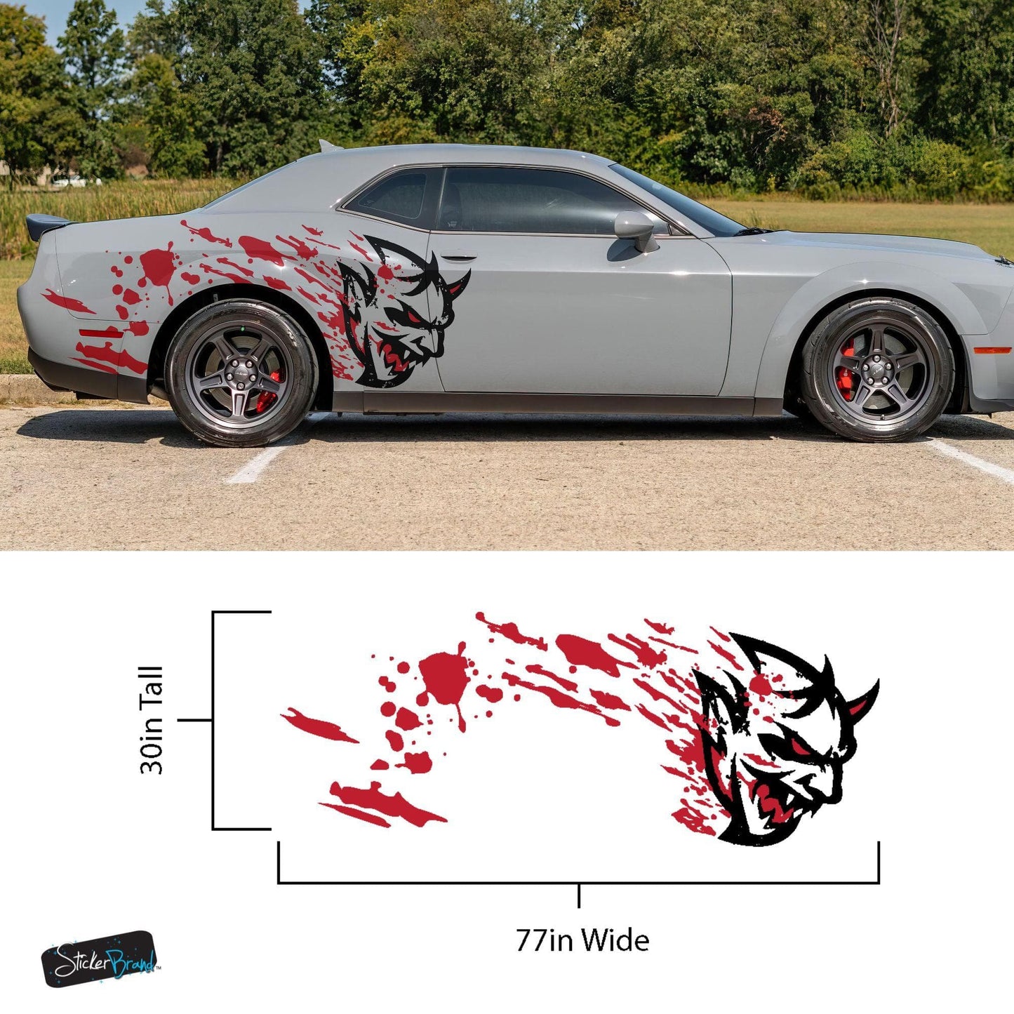 Demon Decal Sticker for Dodge Challenger SRT. Blood Splatter Car Decal. #6994
